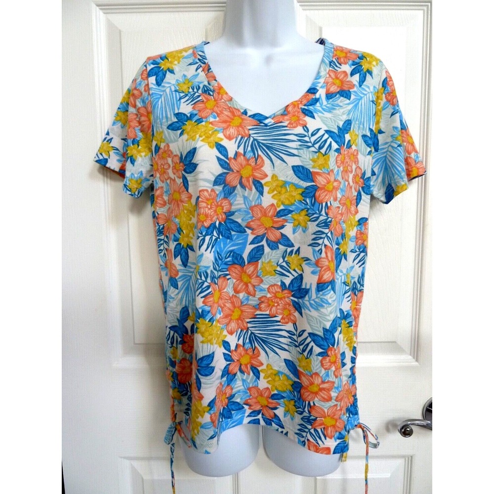**NEW!! STELLA PARKER SZ Small 4/6 Vacation Tropical Floral Cinched Sides Top**